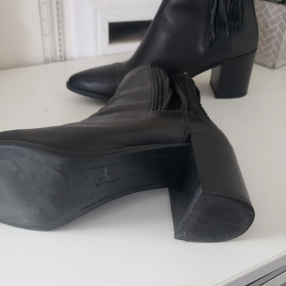 Zara Leather chealsea Bootie block heel - Picture 3 of 5